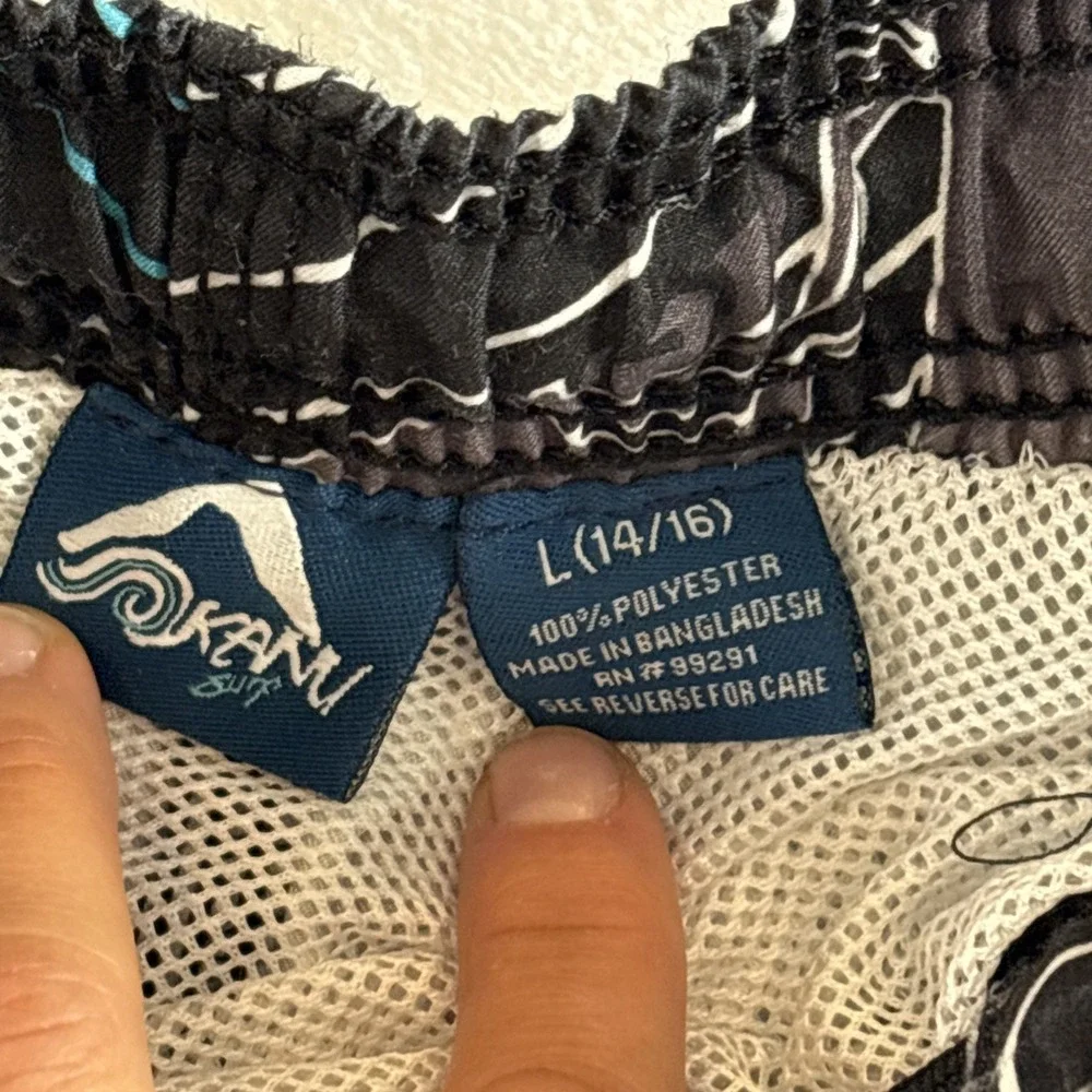 Kanu Surf Swim Trunks Youth Boys Polyester Size Large 14/16 Black Turquoise Mesh